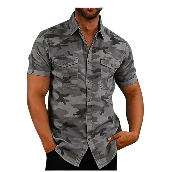 Loose Men's Linen Collared Shirt - Casual Chest Pocket