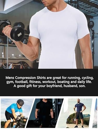 Mens Compression Shirt, Short Sleeve Athletic Compression Shirt Men, Cool Dry Workout Gym T Shirt, Undershirts Running Tops