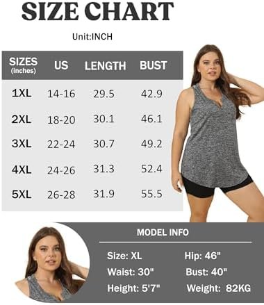 Plus Size Workout Tank Tops for Women V Neck Sleeveless Yoga Gym Tops