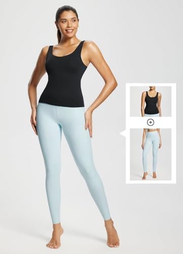 Women's Longline Sports Bra, Molded Cup Workout Tank Yoga Tops Built in Bra Athletic Camisole